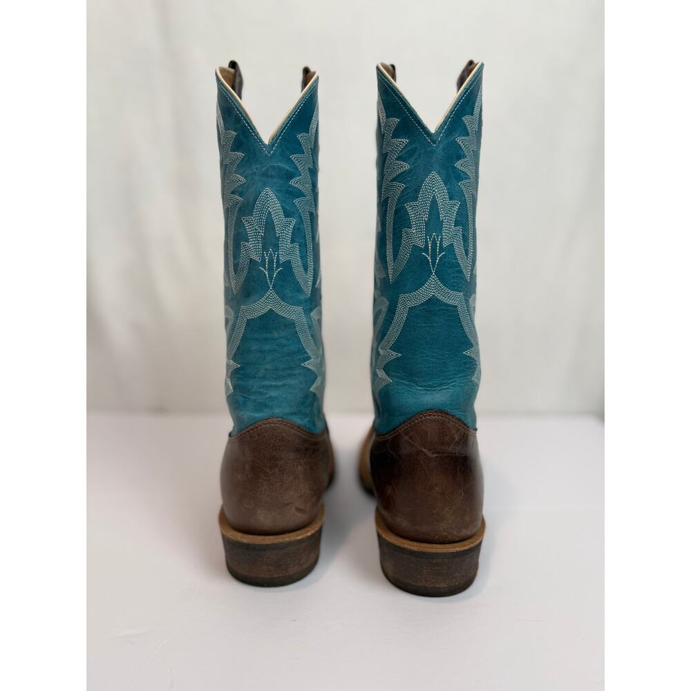 Justin Bent Rail BR377 Cowboy Boot Chocolate Puma Sophia Blue Square Toe 11.5D - Picture 4 of 8